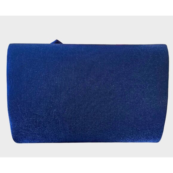 Sapphire Blue Shimmering Satin Evening Bag Bow Flap Clutch Purse Formal Wedding - Picture 2 of 9